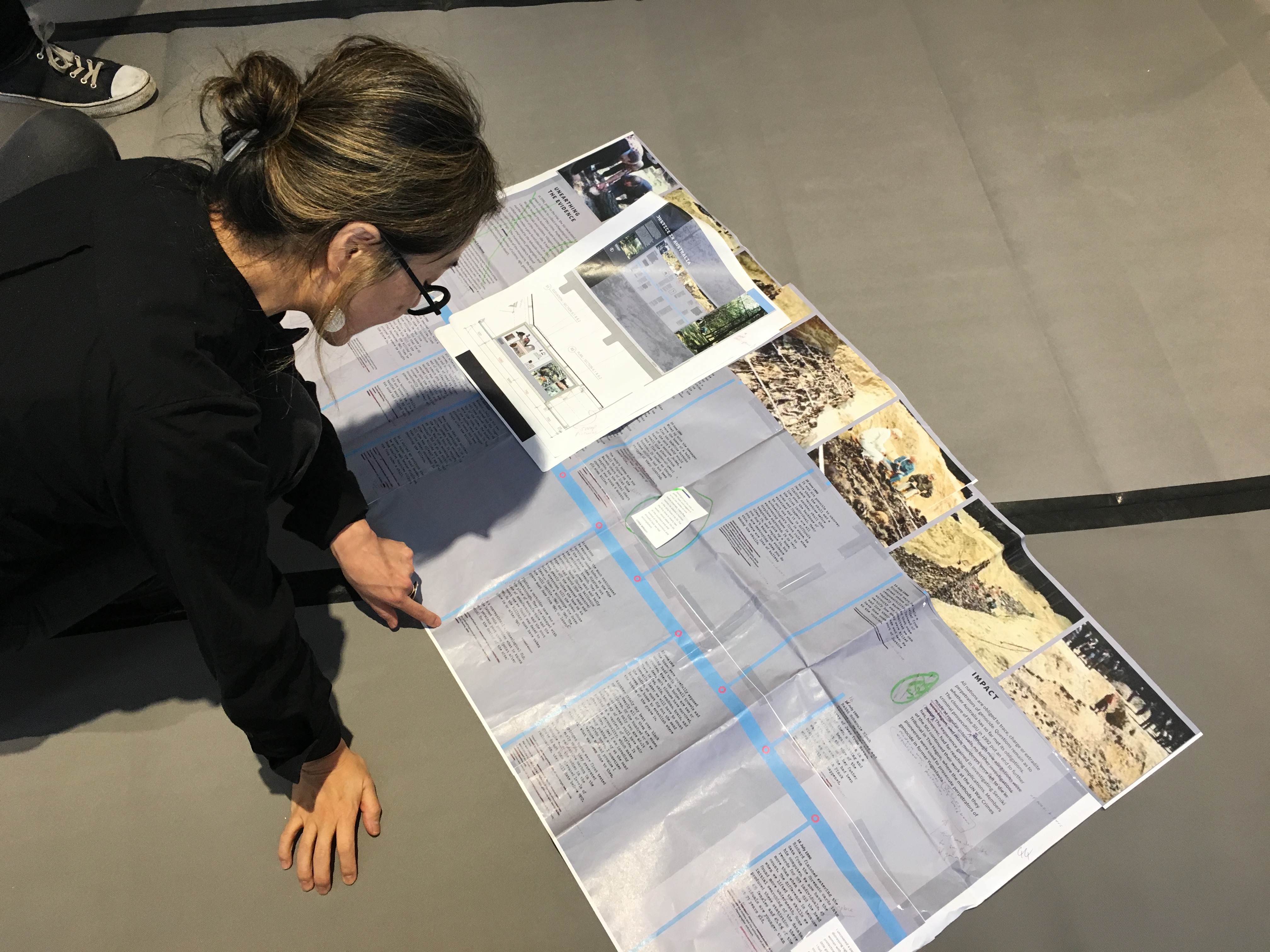 Designer Jisuk consults her plan for the Sirniki section. 