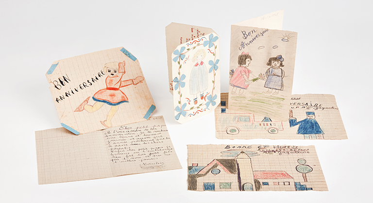 Photograph of hand-drawn birthday cards for Holocaust survivor Jacqueline Dale